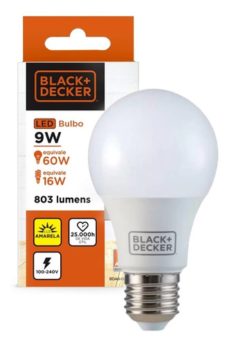 Lampada Led Bulbo A60 9w 3000k Black+decker