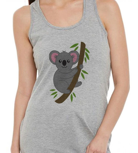 Musculosa Koala Trepando Arbol Con Hojas M5