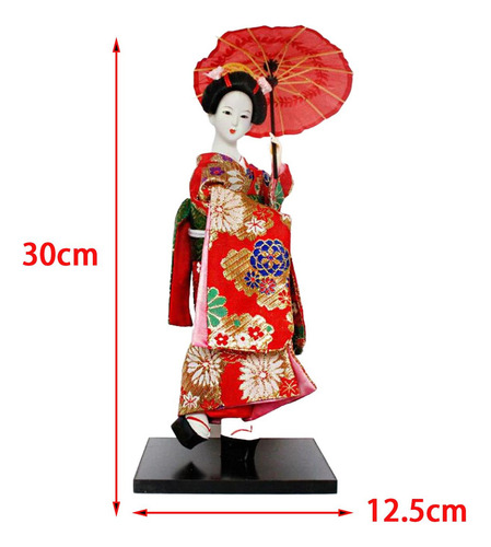 12 Japonesa Gueixa Senhora Estatueta Kimono Vermelho