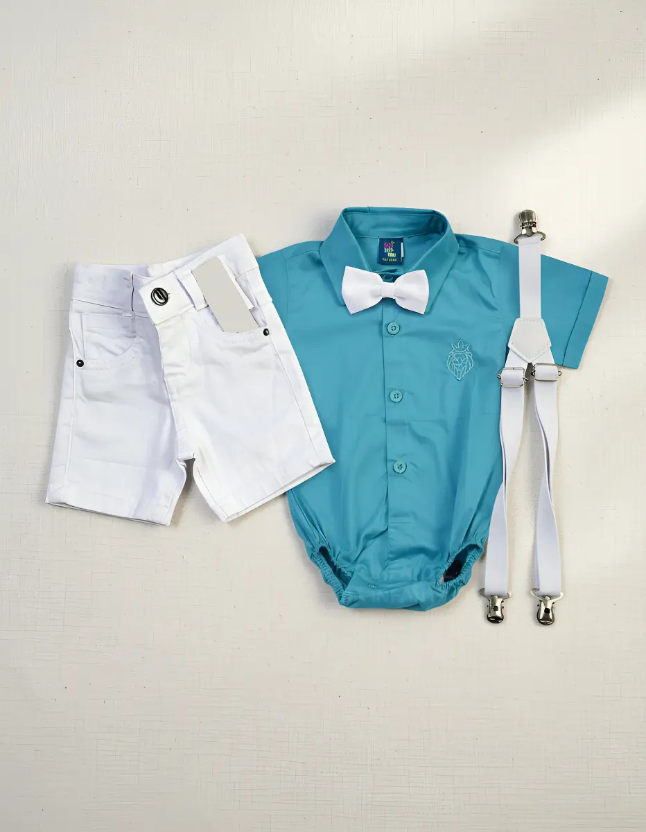 Conjunto Luxo Bebe Menino Evento Festa Imediata Cor Verde Tifanny Tamanho Tam. 1 Ano
