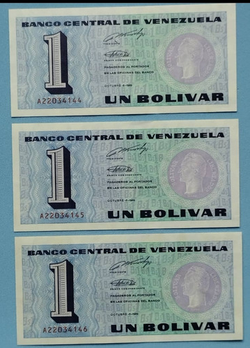 Billete Tinoquito, Trío Consecutivo De 1 Bs De 1989, A-8. 