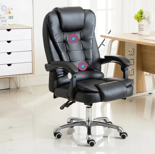 Silla De Escritorio Ergonómica Reclinable Premium De Cuero Negro Eco Cuero