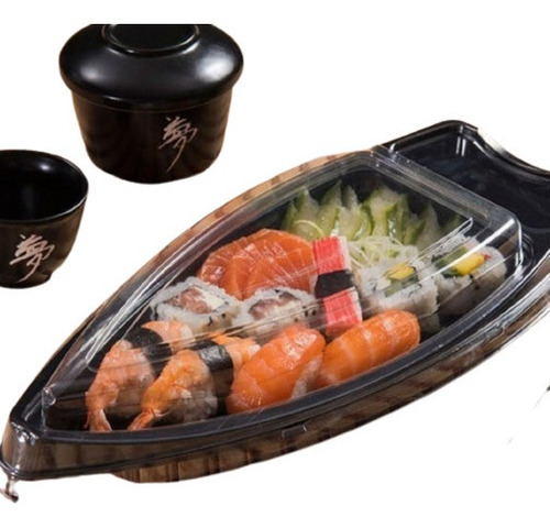 Imagen 3 de 3 de Envase Plástico Pequeño Tipo Barco Para Sushi Por Bulto