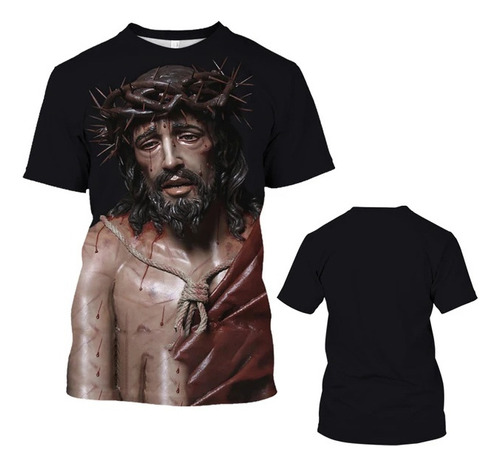 Playera Masculina 3d Manga Corta Estampada Jesús