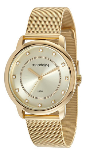 Relogio Mondaine Feminino Grande Pulseira Esteira Dourado