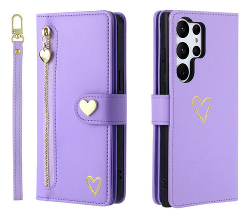 Jing Funda De Piel Tipo Cartera Con Cremallera Para Samsung