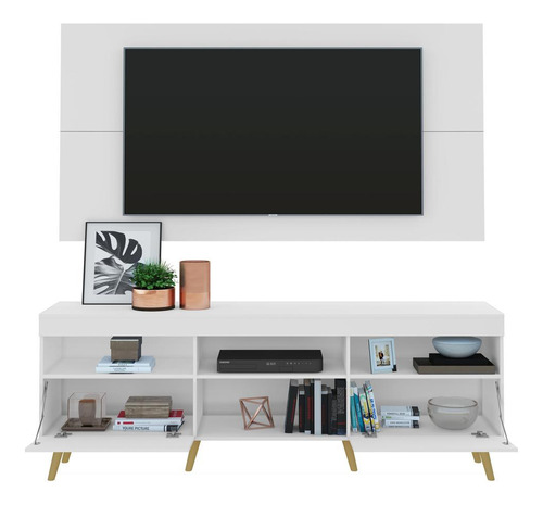 Rack Painel E Suporte Tv 65 Retrô Flórida Multimóveis V3134 Cor Branco/Natural