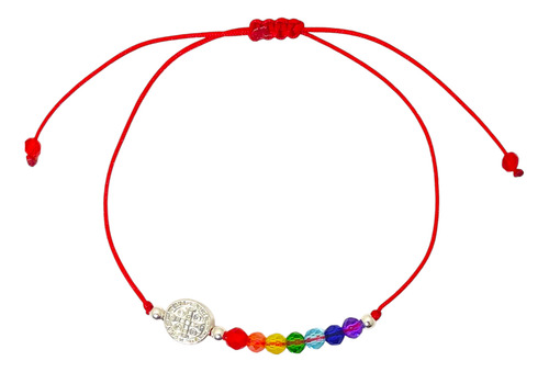Pulsera Cristales 7 Chakras Dije Amuleto Protector Acero San Benito 0 Mm