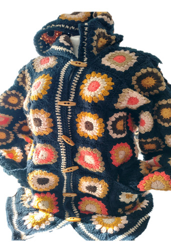 Sacos En Crochet,abrigo Con Capucha ,bolsillos Y Alamares.