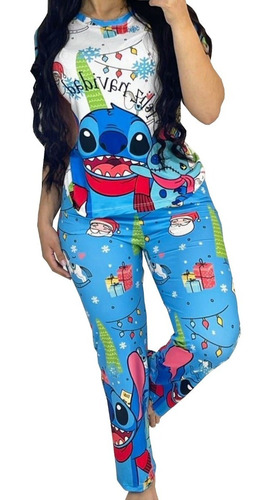 Pijama Mujer Pantalón Largo De Navidad Muñeco Azul Mujeres