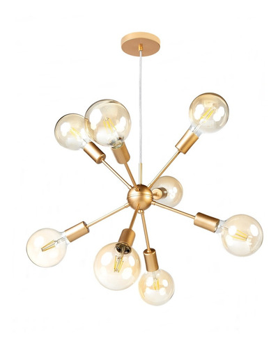 Lustre Para Sala Moderno Dourado 8 Lâmpadas Pendente Sputnik