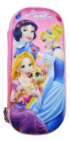 3 Pzas Estuche Para Lápices Lapicera 3d Escolar Princesas Rosa Princesas