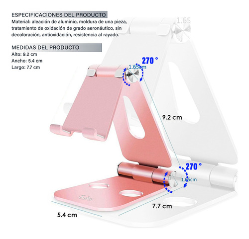 Soporte Metal Celular Tablet Pad De 4'' A 13'' Lujo Abatible Color Oro rosado