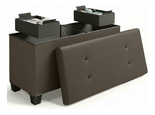 Storage Ottoman Bench With Storage Bins, 30-in Storage Bench Color Brown