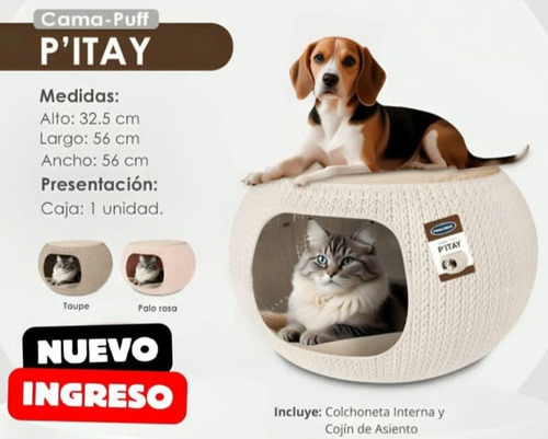 Cama Cueva Para Gatos + Colchoneta Interna & Cojín D Asiento