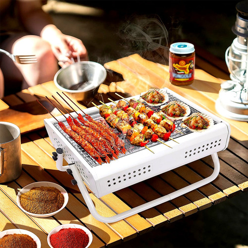 Parrilla Asador De Carbon Portatil Camping Con Asa Color Blanco