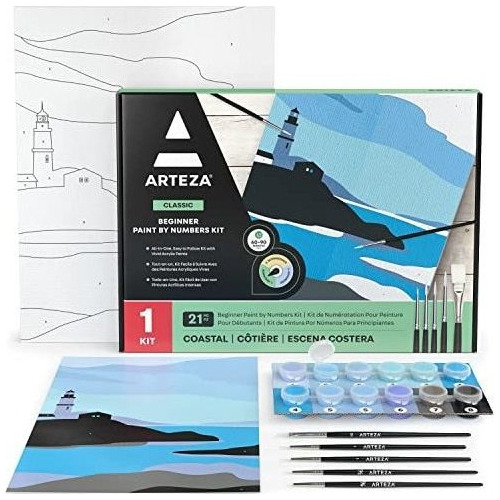 Kit De Pintura Costera Panel De Lienzo 12 Macetas De Pintura