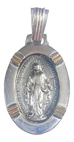 Medalla De Plata 925 Y Oro 18k De La Virgen Milagrosa 3,5x2