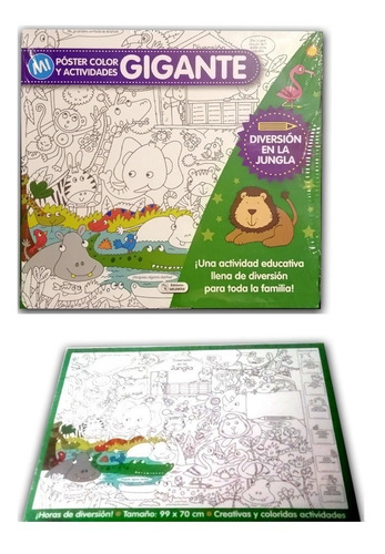 Imagen 1 de 2 de Diversión En La Jungla- Póster Gigante Para Colorear 99x70cm