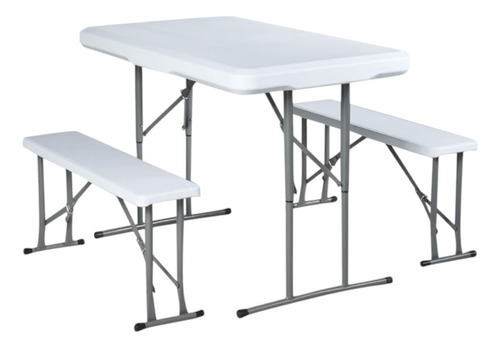 Set 1 Mesa Y 2 Bancas Plegables Blanco Blanco