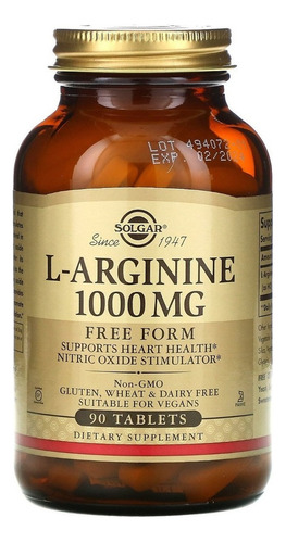 Solgar | L-arginine | Free Form | 1000mg | 90 Tablets | Usa