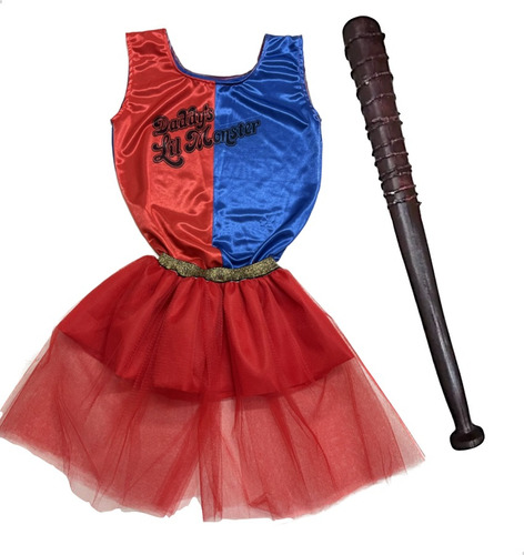 Disfraz Harley Quinn Remera Tutu + Bate Halloween 