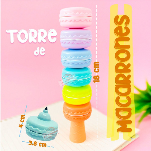 Imagen 2 de 10 de Set De 6 Mini Marcatextos Colores Pastel Forma De Macarron