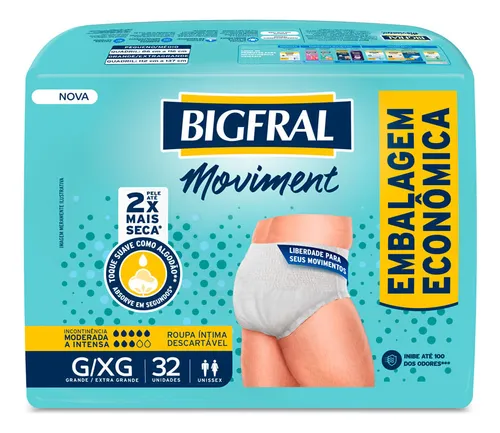 Roupa Íntima Bigfral Moviment Descartável Unissex Tamanho G/XG