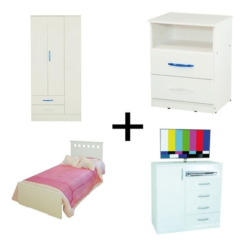 Combo Cama 1 Plza+ Comoda+ Placard 3 Ptas+ Mesa De Luz Ctas