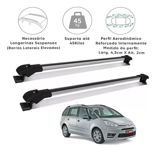 Rack Teto Travessa Citroen Grand C4 Picasso 07 14 Slim Prata