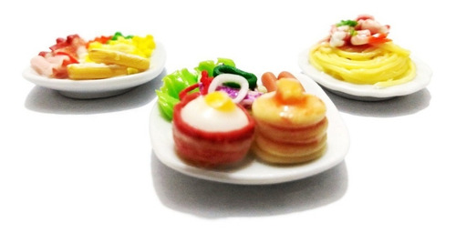 Set S3 Varios Platillos Comida Miniatura Para Casa De Muñeca