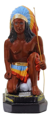 Imagem Caboclo Sete Flechas 20 Cm Gesso Resinado Umbanda Cor Único