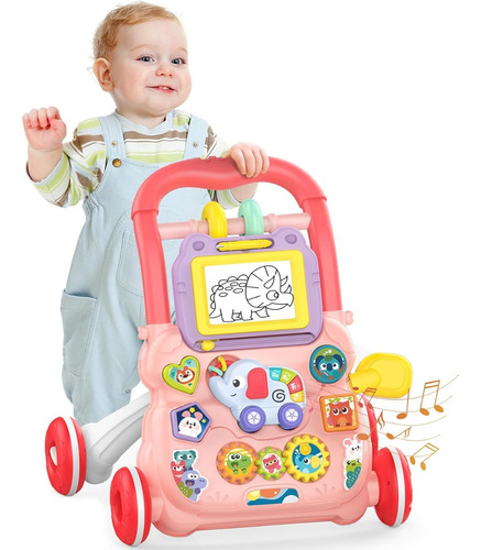 Andador Caminador Bebe Musical Panel Didactico Kiddos Color Rosa