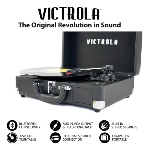 Tocadiscos Vintage Bluetooth Portátil De 3 Velocidades Con A