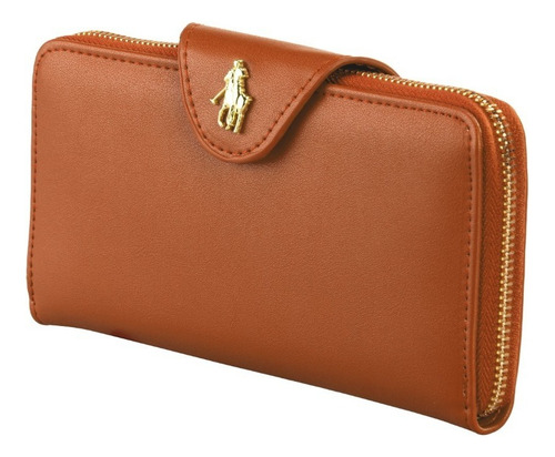 Cartera Hpc Polo Logo Solapa Color Marrón Diseño de la tela Liso