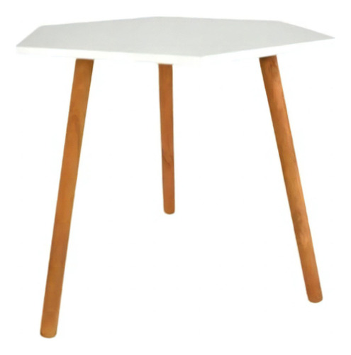 Mesa Inkanto Hexagonal Blanca Tapa Blanco Patas Pino