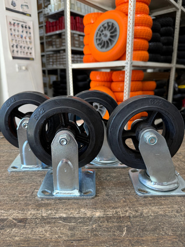 Kit Ruedas Giratorias(2) Fijas(2) Fundicion Y Goma 150mm