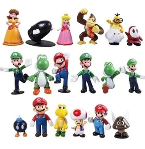 Juego De 18 Mini Personajes De La Serie Mario Bros