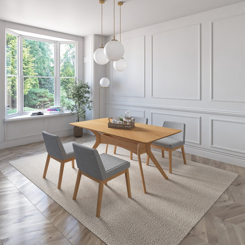 Juego De Comedor Lisboa De Madera Con 4 Sillas Tapizadas Diseño de la tela de las sillas Gris Claro - Roble