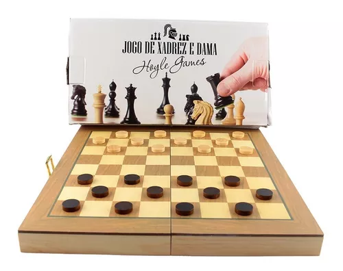 Conjunto Oferta  Tabuleiro, peças madeira Xadrez/Damas, Jogo Novo