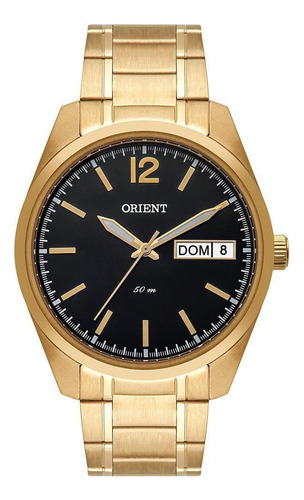 Relógio Masculino Dourado Orient Fundo Preto Com Data + Nf