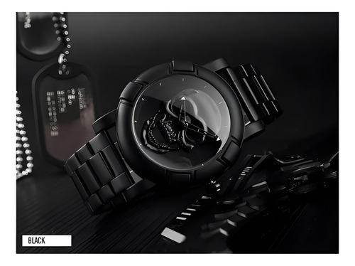 Relógio Masculino Skmei 9178 Skull Preto A Prova D'agua Preto Preto Preto