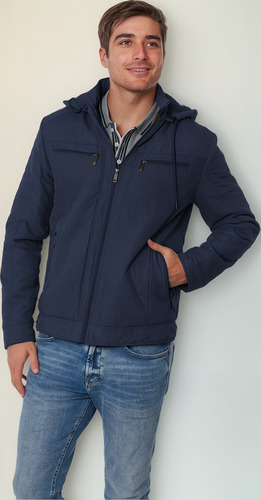 Chamarra De Gabardina Caballero Con Gorro Desmontable