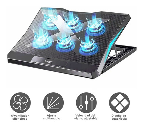 Base Enfriador Laptop Con 6 Ventiladores Externo 2 Usb