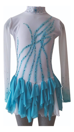 Traje Patinaje Blanco Con Azul Talla 8