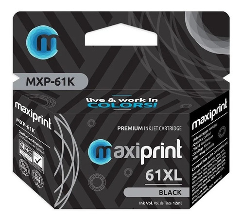 Imagen 1 de 4 de Cartucho De Tinta Maxiprint Negro 61xl Compatible Hp
