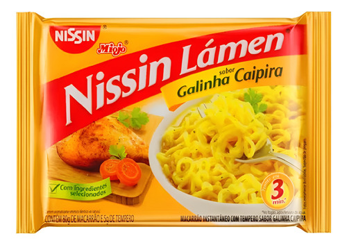 Miojo Nissin Lamen Galinha Caipira Caixa Com 10 Pacotes