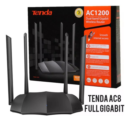 Router Tenda Ac8 Doble Banda Gigabit Ac1200 Fibra Óptica 