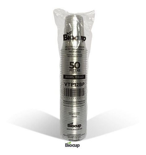 Vaso Ecologico Pet Biocup 12oz Reciclado, Reciclable 100%