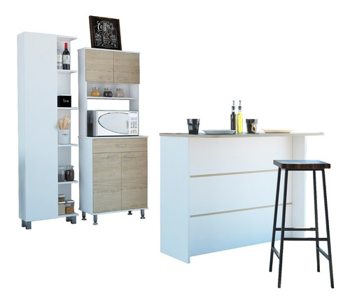  Combo Kitchen 38 Mueble Cocina 60 + Barra De Cocina + Optim